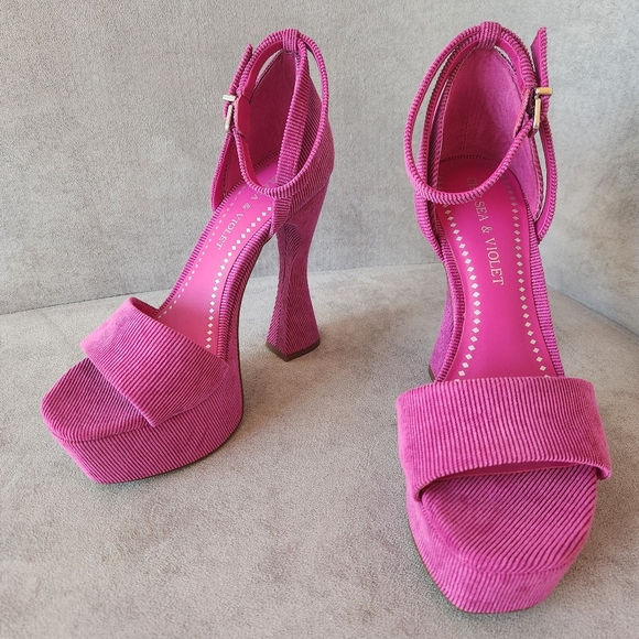 Chelsea & Violet platform sandals 7.5 pink corduroy Indi high heel Y2K new $100 - Picture 2 of 15